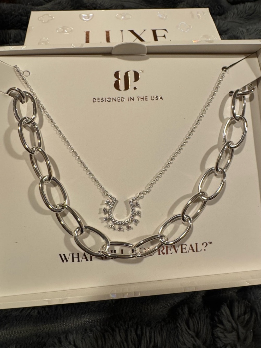 Luxe Layers Silver Layered Necklace Set with Crystal Horseshoe Pendant